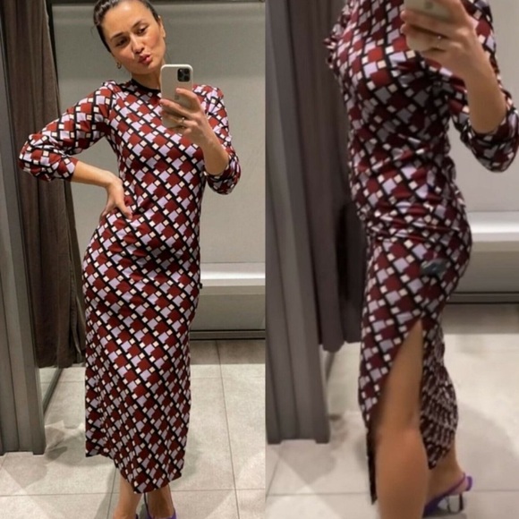 Zara geometric midi dress XS -READ - Picture 2 of 14